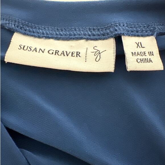 Susan Graver Liquid Knit V-Neck Tunic Top 3/4 Ruched Sleeves Blue Sz XL Stretch - Picture 5 of 10